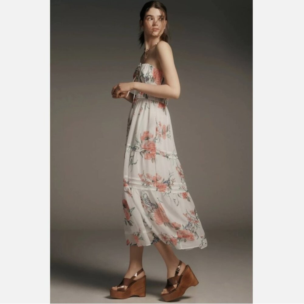 NWT Anthropologie The Somerset Strapless Chiffon Midi Dress Floral Size S